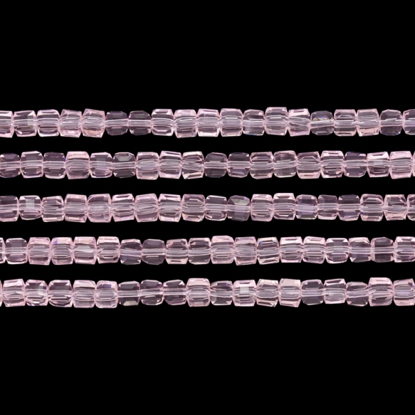  GLASS BEADS - CRYSTALS - CUBE 4x4mm - TRANSPARENT - PINK 031 - STRING (98pcs.) Hole-1.2mm