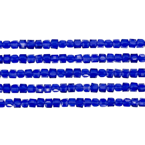  GLASS BEADS - CRYSTALS - CUBE 4x4mm - TRANSPARENT - BLUE (DARK) 005 - STRING (98pcs.) Hole-1.2mm