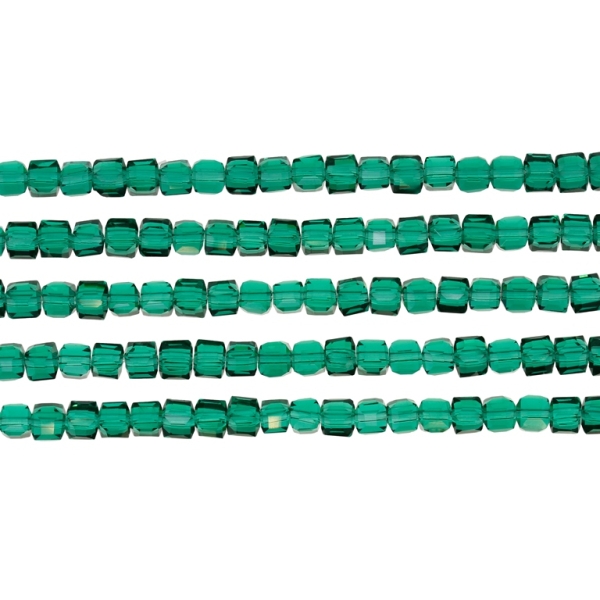  GLASS BEADS - CRYSTALS - CUBE 4x4mm - TRANSPARENT - TURQUOISE GREEN 023 - STRING (98pcs.) Hole-1.2mm