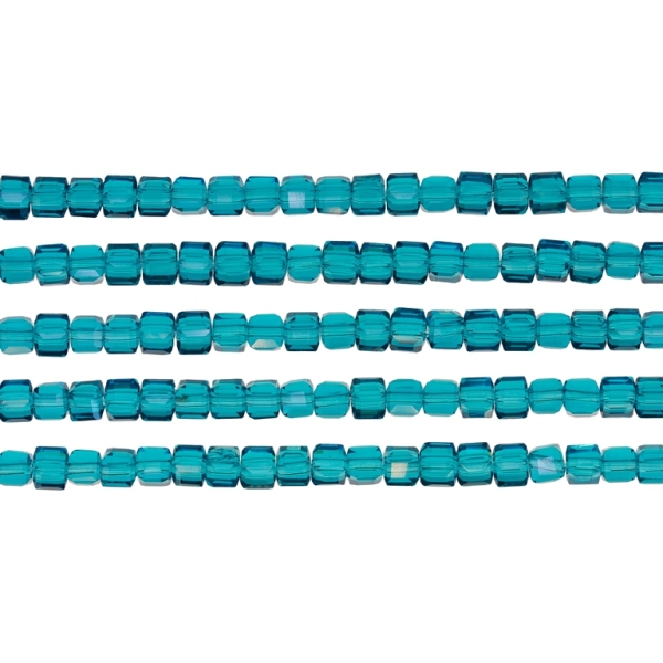  GLASS BEADS - CRYSTALS - CUBE 4x4mm - TRANSPARENT - TURQUOISE BLUE 022 - STRING (98pcs.) Hole-1.2mm