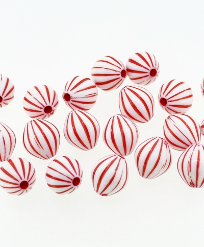 COLOR WASHED PLASTIC BEADS - ELLIPSE STRIPE 02 - 12x11mm RED - PACKAGE 500g Hole-2.5mm (650pcs.)