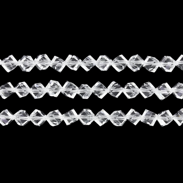 GLASS BEADS - CRYSTALS - CUBE DIAGONAL 6x6mm - TRANSPARENT - WHITE 001 - STRING (70pcs.) Hole-1.5mm