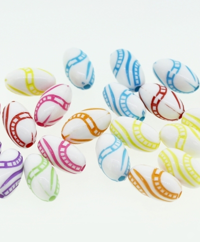 COLOR WASHED PLASTIC BEADS - ELLIPSE STAIRCASE - 13x7mm MIX - 50g Hole-1.8mm (122pcs.)