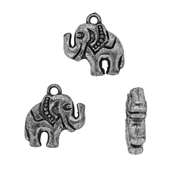 METAL PLATED PLASTIC / CCB PENDANTS - ELEPHANT 04 - 20x22x6mm NICKEL - PACKAGE 500g Hole-2.5mm (370pcs.)