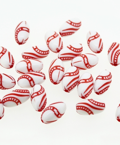 COLOR WASHED PLASTIC BEADS - ELLIPSE STAIRCASE - 13x7mm RED - PACKAGE 500g Hole-1.8mm (1150pcs.)