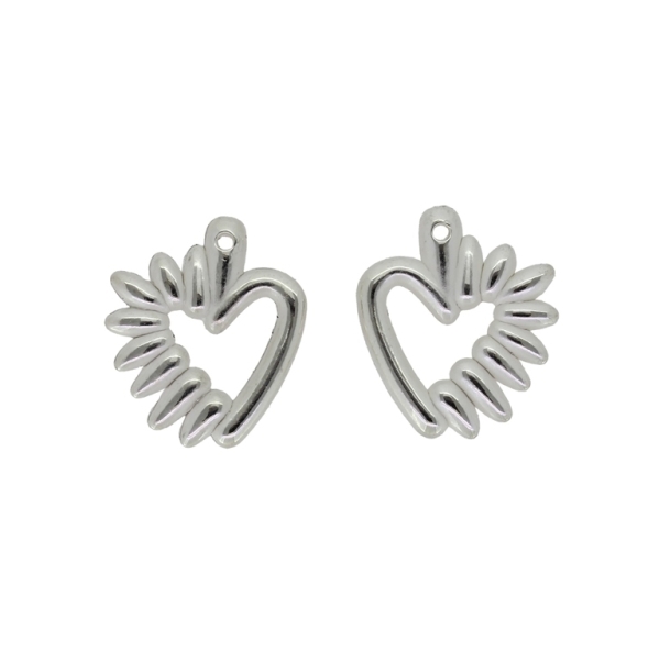 METAL PLATED PLASTIC / CCB PENDANTS - HEART 09 - 18x21x2mm SILVER - PACKAGE 500g Hole-1.6mm (1240pcs.)