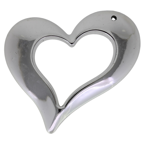 METAL PLATED PLASTIC / CCB PENDANTS - HEART 12 CONTOUR - 47x58x6mm NICKEL - PACKAGE 250g Hole-1.6mm (41pcs.)