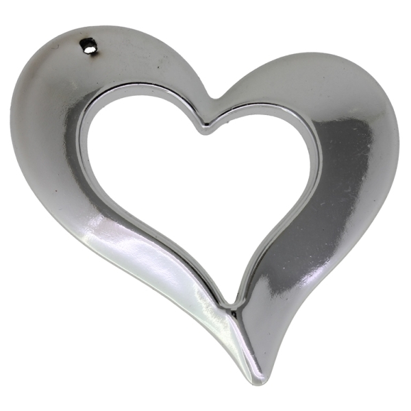 METAL PLATED PLASTIC / CCB PENDANTS - HEART 12 CONTOUR - 47x58x6mm SILVER - PACKAGE 250g Hole-1.6mm (44pcs.)