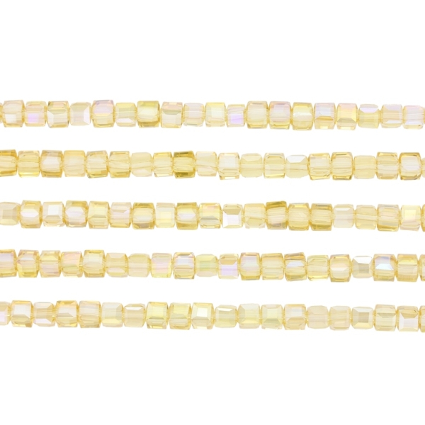 GLASS BEADS - CRYSTALS - CUBE 4х4mm - АВ TRANSPARENT - AMBER 025АВ - STRING (98pcs.) Hole-1.2mm