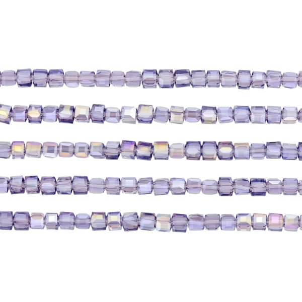  GLASS BEADS - CRYSTALS - CUBE 4x4mm - AB TRANSPARENT - PURPLE (DARK) 010АВ - STRING (98pcs.) Hole-1.2mm