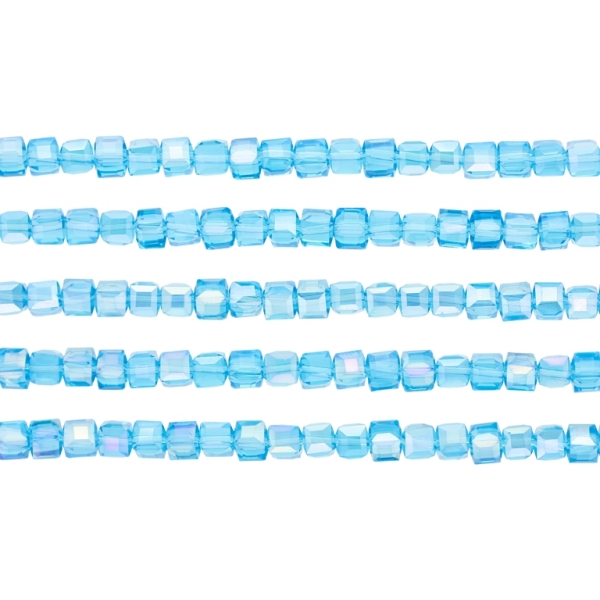 GLASS BEADS - CRYSTALS - CUBE 4х4mm - АВ TRANSPARENT - BLUE (LIGHT) 008АВ - STRING (98pcs.) Hole-1.2mm