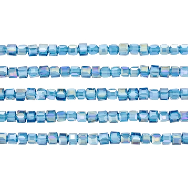 GLASS BEADS - CRYSTALS - CUBE 4х4mm - АВ TRANSPARENT - TURQUOISE BLUE 022АВ - PACKAGE (5х98pcs.) Hole-1.2mm