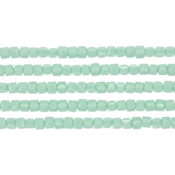 GLASS BEADS - CRYSTALS - CUBE 4х4mm - OPAQUE - TURQUOISE GREEN 055D - STRING (98pcs.) Hole-1.2mm