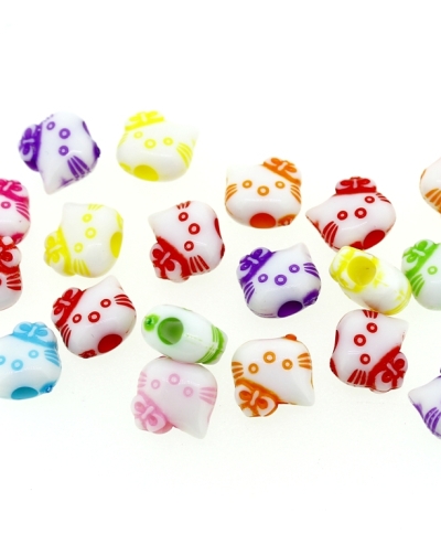 COLOR WASHED PLASTIC BEADS - KITTY - 8.5x9x6mm MIX - PACKAGE 500g Hole-3.0mm (1950pcs.)