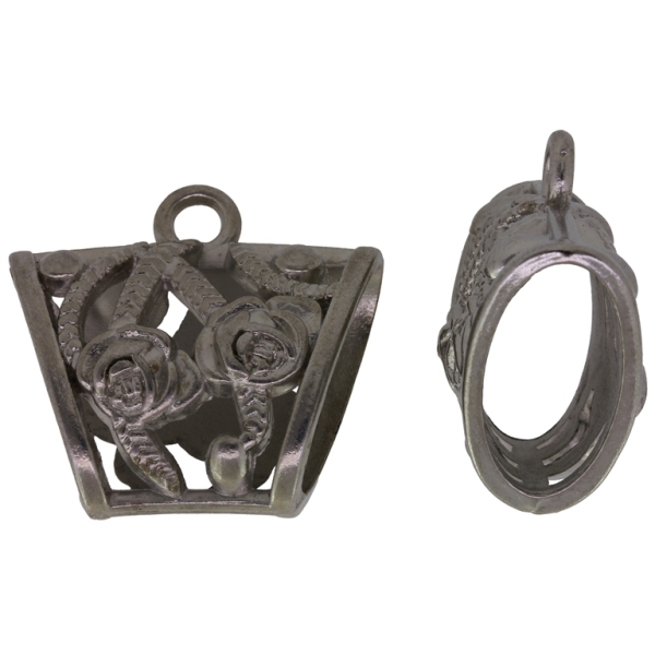 METAL PLATED PLASTIC / CCB PENDANTS - TRAPEZOID ROSES 01 RELIEF - 40х37х20mm NICKEL - PACKAGE 250g Hole-3.0mm (57pcs.)