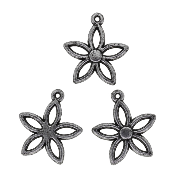 METAL PLATED PLASTIC / CCB PENDANTS - FLOWER 01 - 23x26x3mm NICKEL - 50g Hole-1.5mm (98pcs.)