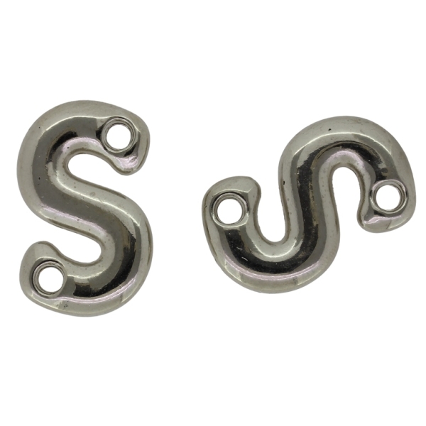 METAL PLATED PLASTIC / CCB CONNECTING ELEMENTS - LETTER S 01 - 30x20x4mm NICKEL - PACKAGE 500g Hole-2x3mm (286pcs.)