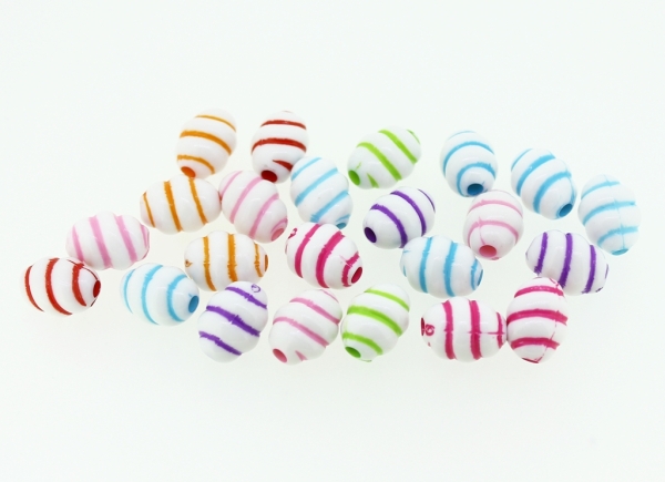 COLOR WASHED PLASTIC BEADS - OVAL SPIRAL - 12x9mm MIX - 50g Hole-2.5mm (100pcs.)