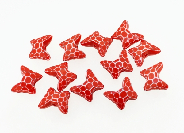 COLOR WASHED PLASTIC BEADS - BUTTERFLY 04 - FACETED 13x15x6mm RED - PACKAGE 500g Hole-1.8mm (890pcs.)