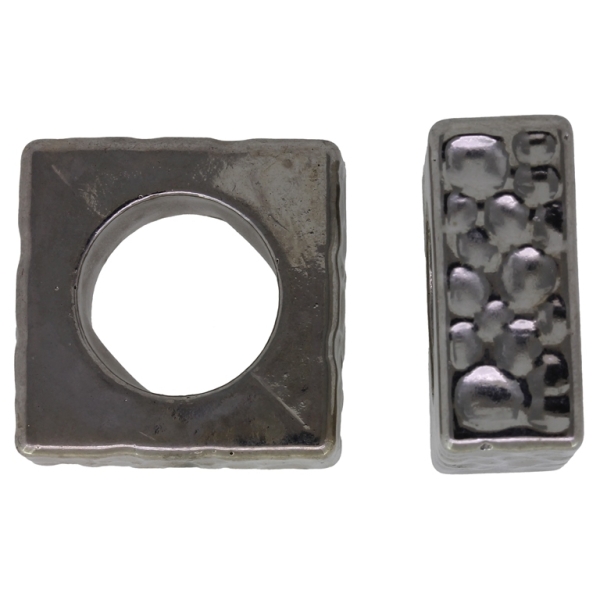 METAL PLATED PLASTIC / CCB BEADS - SQUARE 02 - 25x11mm NICKEL - 50g Hole-15mm (82pcs.)