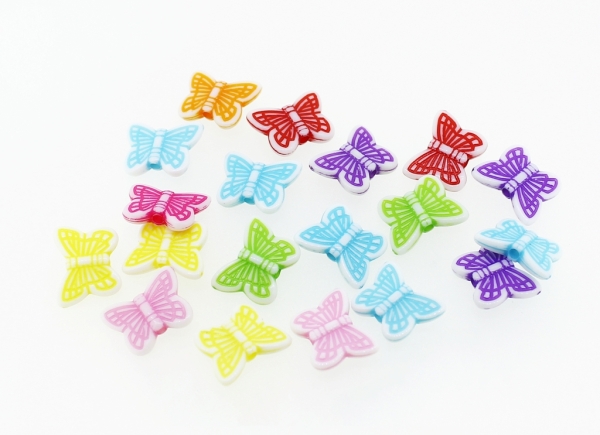 COLOR WASHED PLASTIC BEADS - BUTTERFLY 05 - RELIEF 11x14x4mm MIX - PACKAGE 500g Hole-2.0mm (1800pcs.)