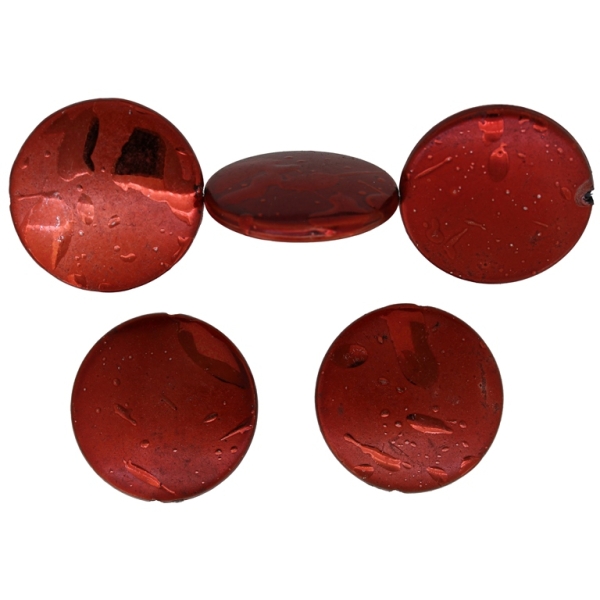 METAL PLATED PLASTIC / CCB BEADS - SPRAYED - DISK FLAT ROUND - 25x5mm - RED - 50g Hole-1.5mm (24pcs.)