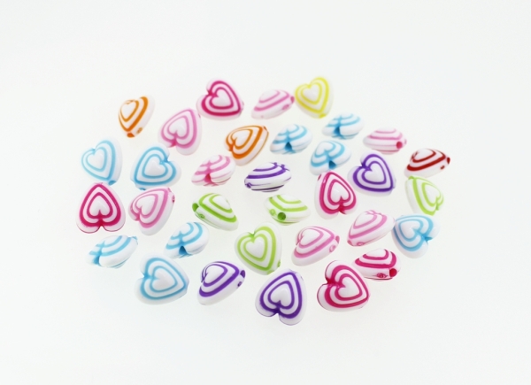 COLOR WASHED PLASTIC BEADS - HEART 05 GROOVE - 11x11x7mm MIX - 50g Hole-1.8mm (145pcs.)