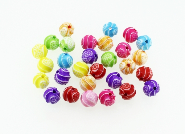 COLOR WASHED PLASTIC BEADS - BALL STRIPES - 9mm MIX - PACKAGE 500g Hole-2.0mm (950pcs.)