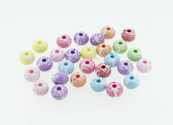 COLOR WASHED PLASTIC BEADS - BALL FLAT - 6x8mm MIX - 50g Hole-2.0mm (225pcs.)