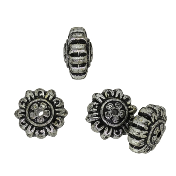 METAL PLATED PLASTIC / CCB BEADS - WASHER FLOWER 03 - 10x17mm NICKEL - PACKAGE 500g Hole-2.3mm (325pcs.)