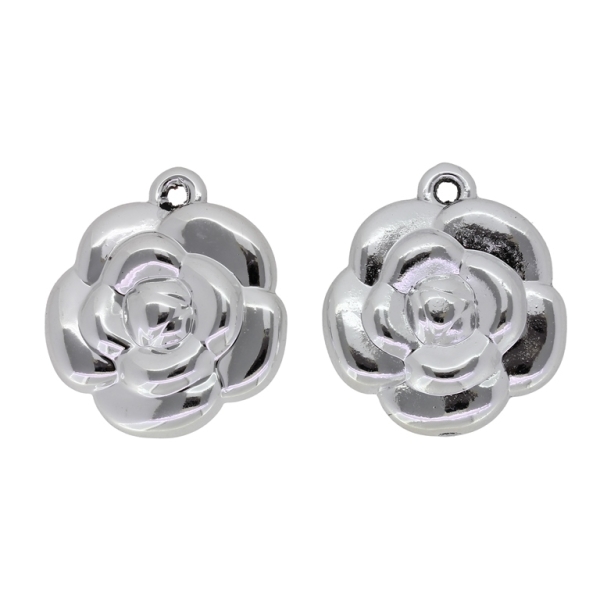 METAL PLATED PLASTIC / CCB PENDANTS - ROSE 01 - 33x38x11mm SILVER - PACKAGE 500g Hole-2.9mm (66pcs.)