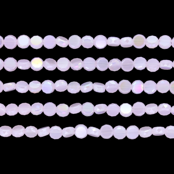 GLASS BEADS - CRYSTAL DISK FACETED - 6x3.5mm - АВ MILKY - PINK 047АВ - PACKAGE (5x96pcs.) Hole-1.5mm