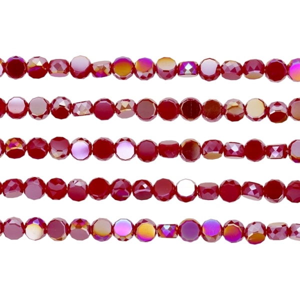 GLASS BEADS - CRYSTAL DISK FACETED - 6x3.5mm - АВ OPAQUE - RED 105САВ - PACKAGE (5x96pcs.) Hole-1.5mm