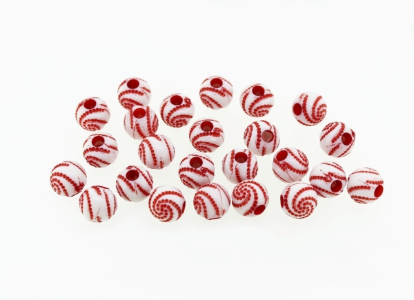 COLOR WASHED PLASTIC BEADS - BALL SPIRAL - 8mm RED - PACKAGE 500g Hole-2.8mm (1950pcs.)