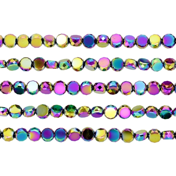 GLASS BEADS - CRYSTAL DISK FACETED - 6x3.5mm - METALLIC - RAINBOW 124 - PACKAGE (5x96pcs.) Hole-1.5mm