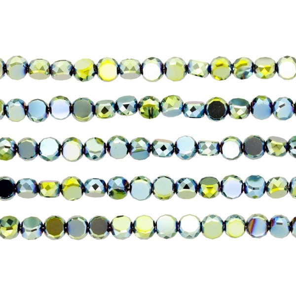 GLASS BEADS - CRYSTAL DISK FACETED - 6x3.5mm - METALLIC - GREEN (LIGHT) 114 - PACKAGE (5x96pcs.) Hole-1.5mm