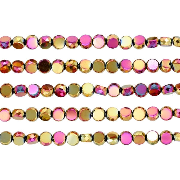 GLASS BEADS - CRYSTAL DISK FACETED - 6x3.5mm - METALLIC - GOLD-PINK - PACKAGE (5x96pcs.) Hole-1.5mm