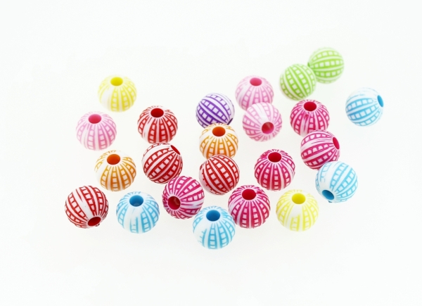 COLOR WASHED PLASTIC BEADS - BALL LADDER - 10x11mm MIX - PACKAGE 500g Hole-3.5mm (750pcs.)