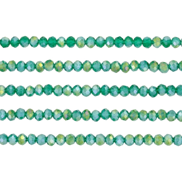 СТЪКЛЕНИ МЪНИСТА - КРИСТАЛИ - 4х3мм - АВ ПРОЗРАЧНИ - ТЮРКОАЗ ЗЕЛЕН 023AB - НАНИЗ (128 бр.) Отвор-1.0мм