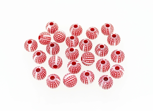 COLOR WASHED PLASTIC BEADS - BALL LADDER - 10x11mm RED - 50g Hole-3.5mm (78pcs.)