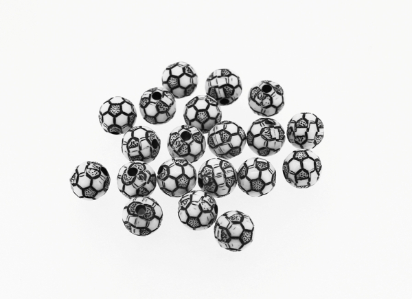 COLOR WASHED PLASTIC BEADS - FOOTBALL - 10mm WHITE WITH BLACK - PACKAGE 500g Hole-2.5mm (980pcs.)