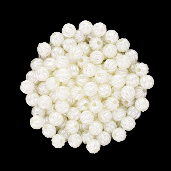 ACRYLIC IMITATION PLASTIC PEARLS EMBOSSED - BALL RELIEF STRIPE 02 - 6mm ECRU - 50g Hole-1.8mm (470pcs.)