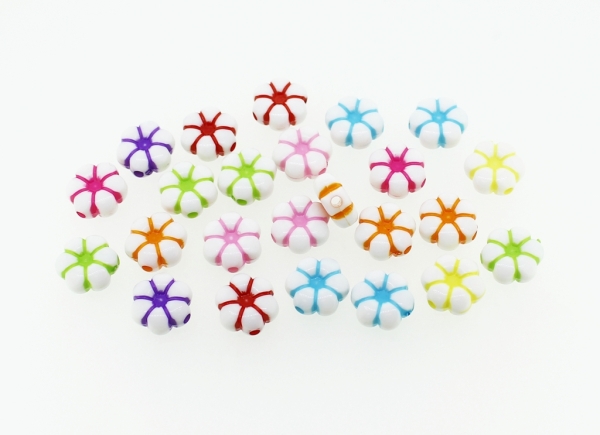 COLOR WASHED PLASTIC BEADS - FLOWER 01 - 10.5x5mm MIX - PACKAGE 500g Hole-1.8mm (1450pcs.)