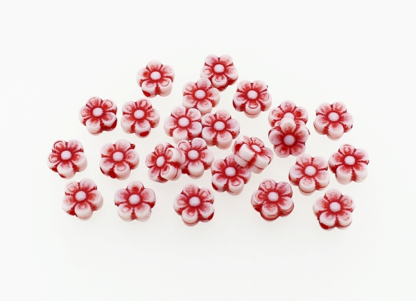 COLOR WASHED PLASTIC BEADS - FLOWER 02 - 8x4mm RED - PACKAGE 500g Hole-2.0mm (2850pcs.)