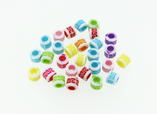 COLOR WASHED PLASTIC BEADS - CYLINDER 03 MEANDER - 5x6mm MIX - PACKAGE 500g Hole-3.5mm (4200pcs.)