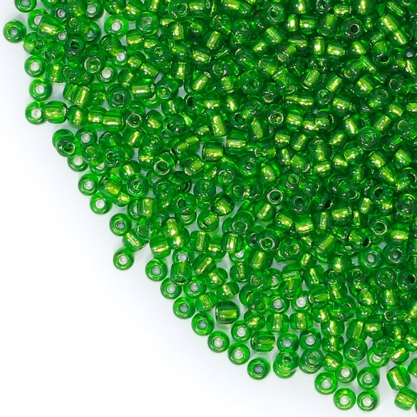 GLASS SEED BEADS - BALL 3mm - SILVER THREAD - GREEN 27 - 50g Hole-1.0mm