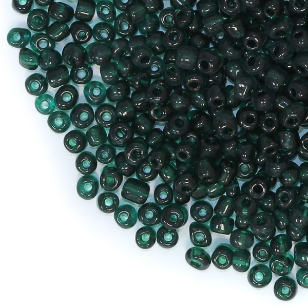 GLASS SEED BEADS - BALL 4mm - TRANSPARENT - GREEN (DARK) 23A - 50g Hole-1.5mm