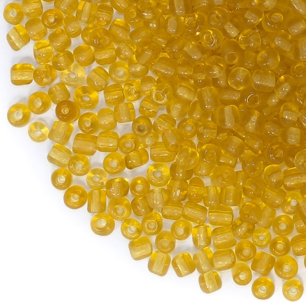 GLASS SEED BEADS - BALL 4mm - TRANSPARENT - GOLD (DARK) 2C - 50g Hole-1.5mm