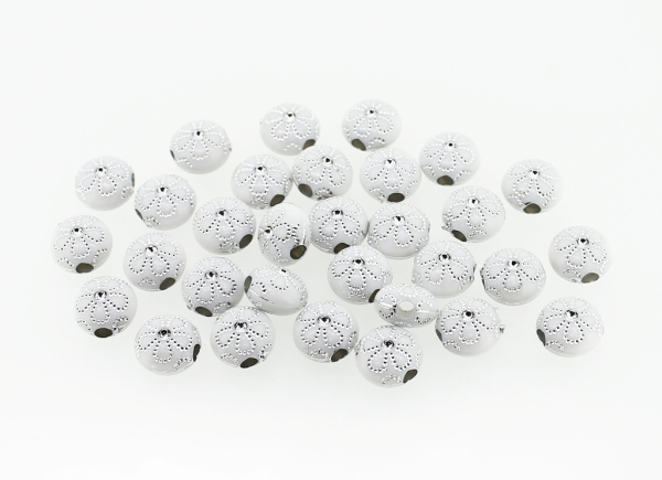 OPAQUE SILVER WASHED PLASTIC BEADS - FLAT ROUND FLOWER - 10x6mm WHITE - 50g Hole-2.8mm (140pcs.)