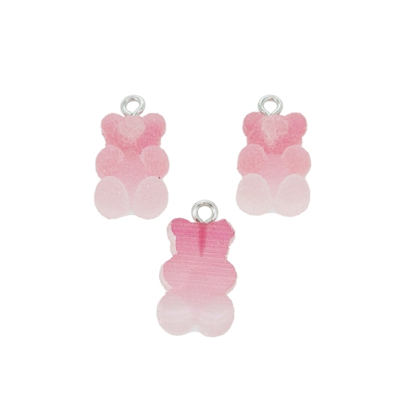 PLASTIC BEADS - RESIN 3D - PENDANT - BEAR 05 MATTE - 11x21x6mm PINK (DARK) С PINK (LIGHT) - 2pcs. Hole-2.2mm